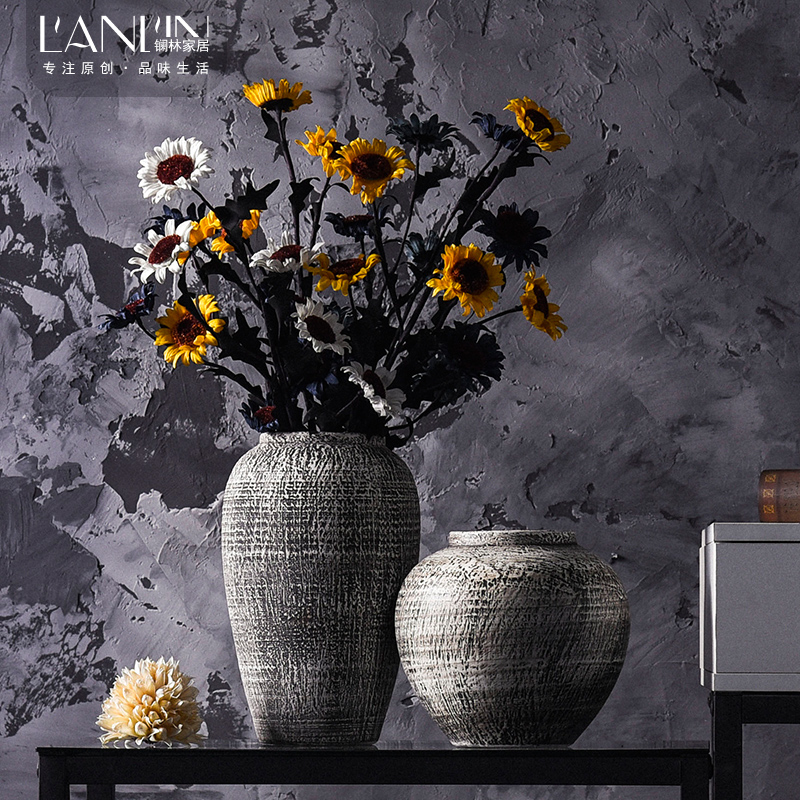 Ground vase large sitting room decorate ceramic furnishing articles retro dried flowers all over the sky star, coarse pottery basin contracted restoring ancient ways