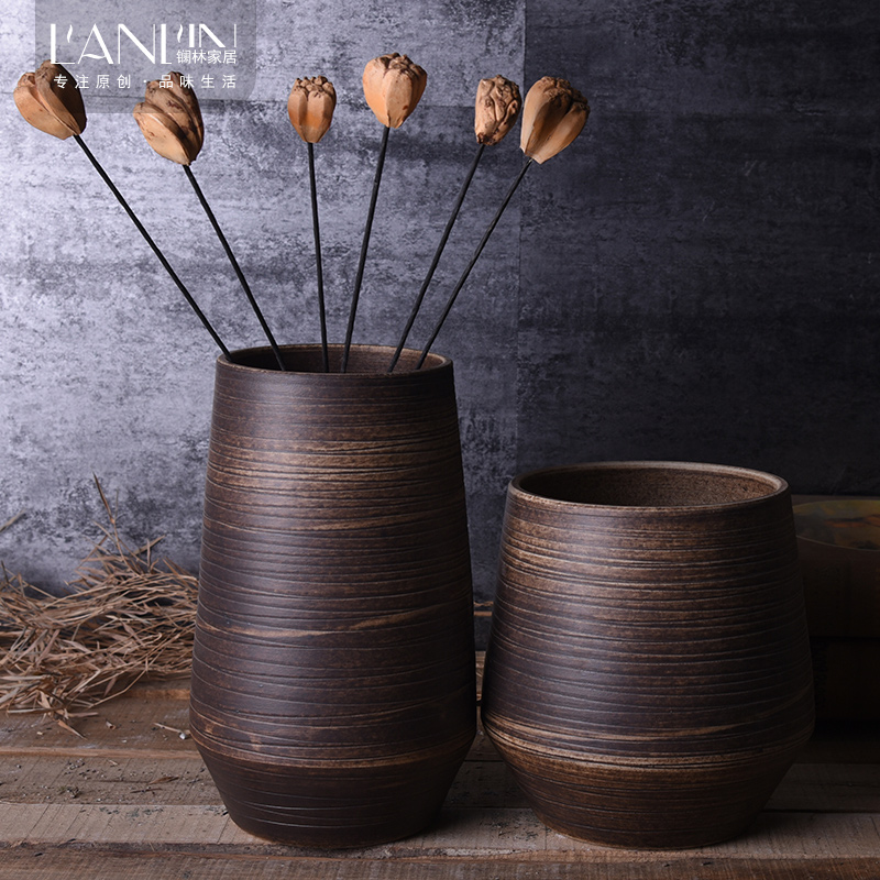 Ceramic coarse pottery new Chinese literary restoring ancient ways the sitting room is contracted household adornment manual flower vase home furnishing articles