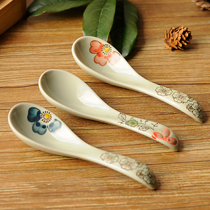 Creative ceramic spoon, Chinese wind spoon, spoon, spoon, run rice meal spoon, spoon, under the glaze color process