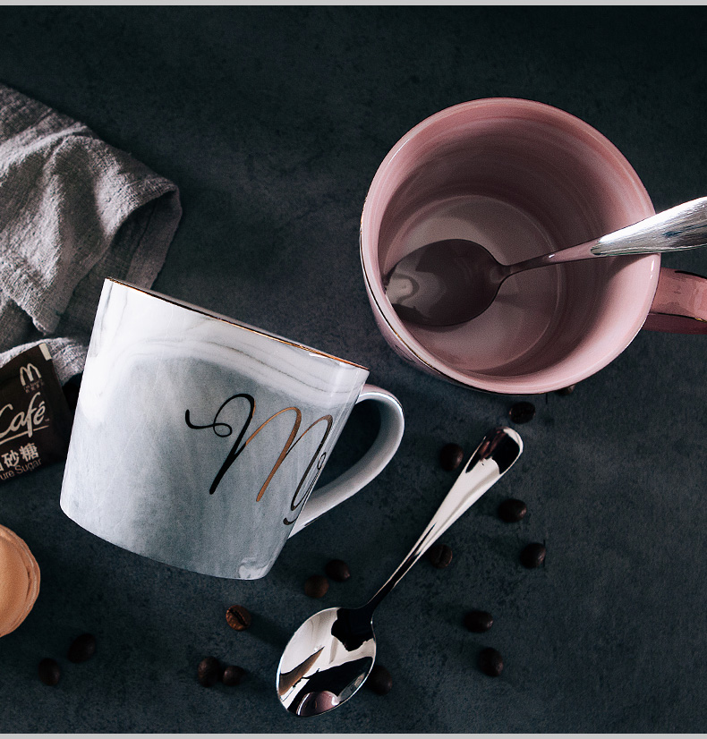 Mark cup contracted Nordic coffee cup ins wind water cup men 's and women' s ceramic creative milk breakfast cup with a spoon
