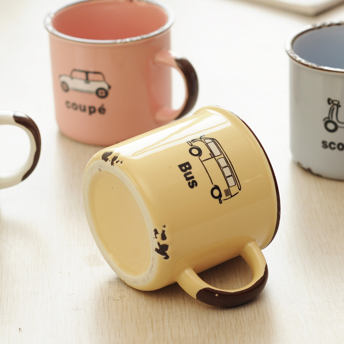 Imitation enamel cup nostalgic creative ceramic keller cup express cartoon lovers ceramic coffee cup cup