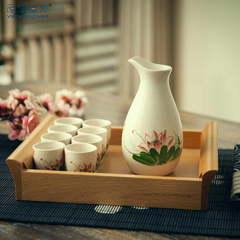 Green lotus lotus seed household ceramic wine suits for liquor cup rice wine drinking a cup of wine decanters father a gift