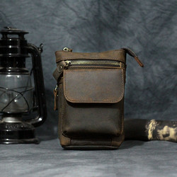 Retro ຜູ້ຊາຍ Crazy horse ຫນັງ shoulder crossbody ຊັ້ນທໍາອິດ cowhide ຫນັງແທ້ໂທລະສັບມືຖືຖົງຢາສູບ handmade ຖົງຂະຫນາດນ້ອຍ hanging ຖົງແອວຂອງຜູ້ຊາຍ