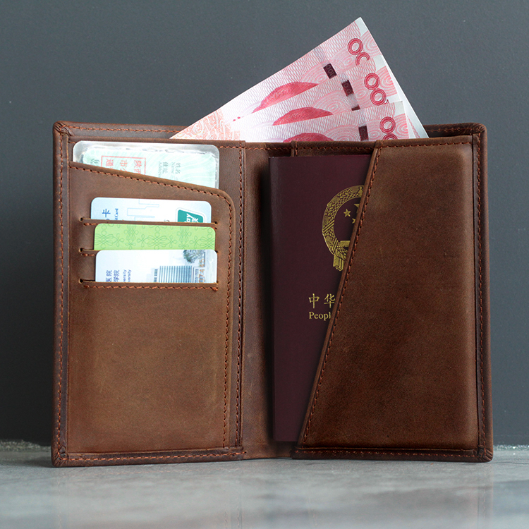 Crazy Horse Leather Simple New Genuine Leather Passport Holder Passport Bag Vintage Boarding Pass Wallet Card Holder First Layer Leather Document Bag