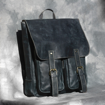 New retro College cowhide casual leather backpack mens bag Crazy Horse leather Tide mens bag backpack schoolbag travel bag