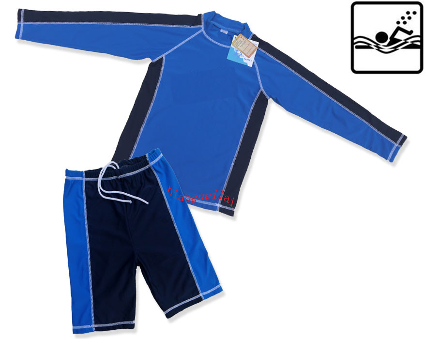 Boys and children's long-sleeved five-point pants surfing swimsuit big children's two-piece snorkeling sunscreen beach hot spring quick-drying 8-17