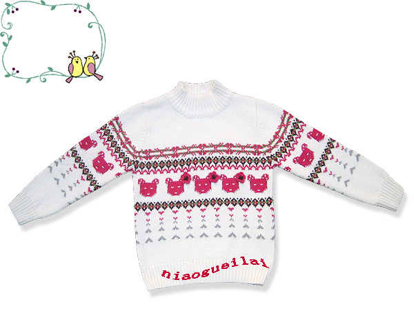 Thickened Children Sweater Pure Cotton Thread Coat Coarse shirts CUHK Girl Girl Round Collar Jacquard full cotton knit weaselwear 3-11 years old