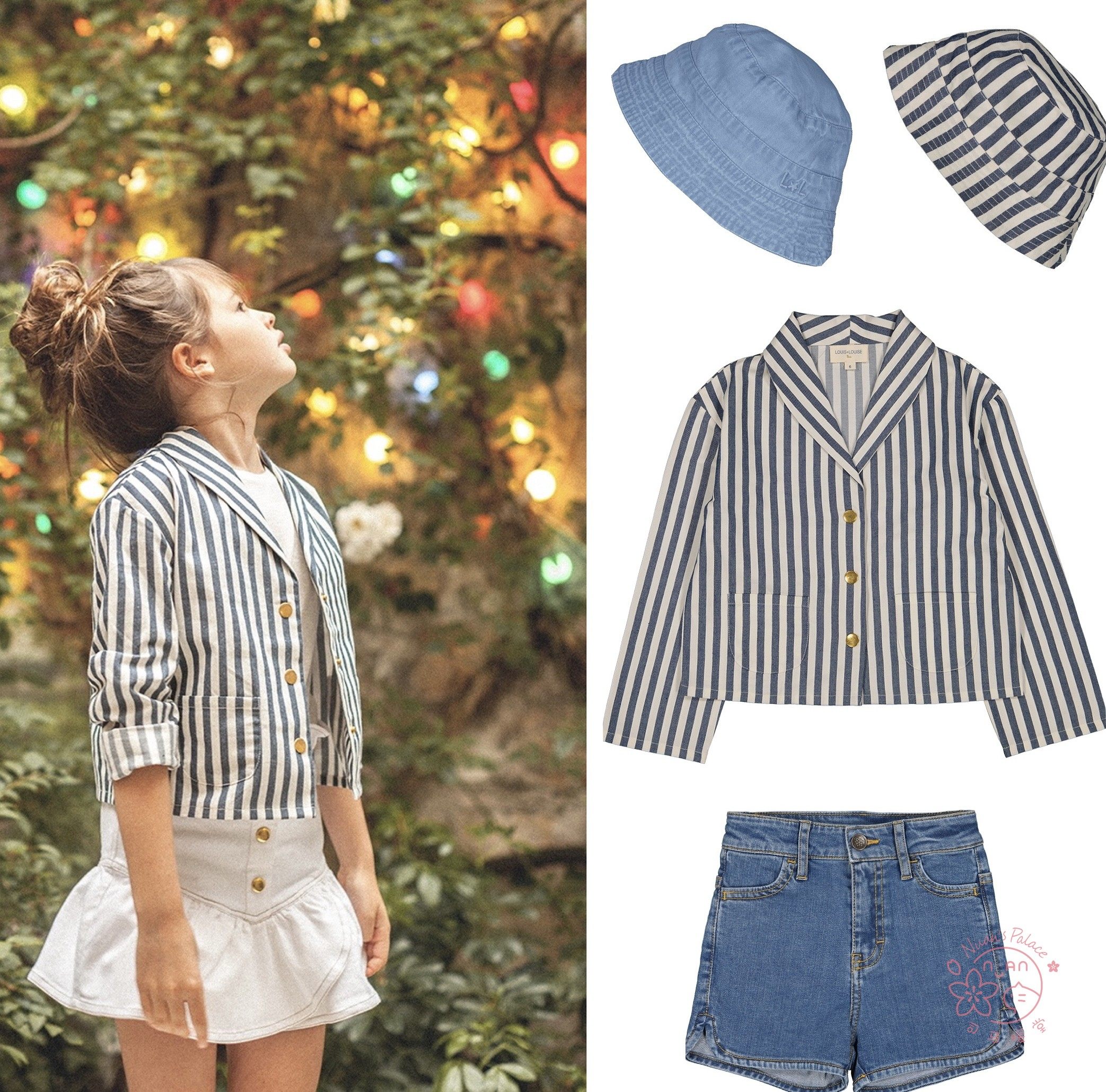 Sema warmed Louis Louise22SS French style girl striped small suit jacket denim shorts fisherman hat