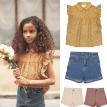 Division Horse warmers Louis Louise22SS French style girls Broken Flowers Sleeves Doll Shirts Denim Shorts