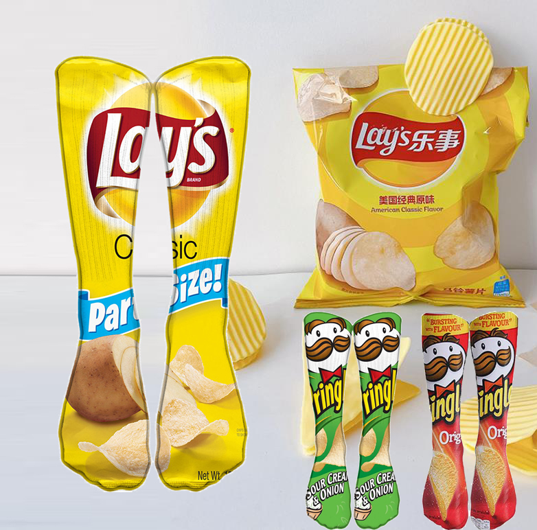 3D Printed Socks Mid-Calf Socks Potato Chips Candy M&M's Cute Funny Men's and Women's Socks Gift Socks Funny Socks