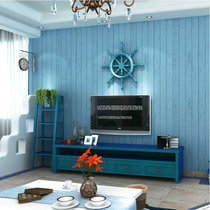 Mediterranean blue wood grain non-woven wallpaper nostalgic bedroom living room TV background wall stripe wallpaper Gray