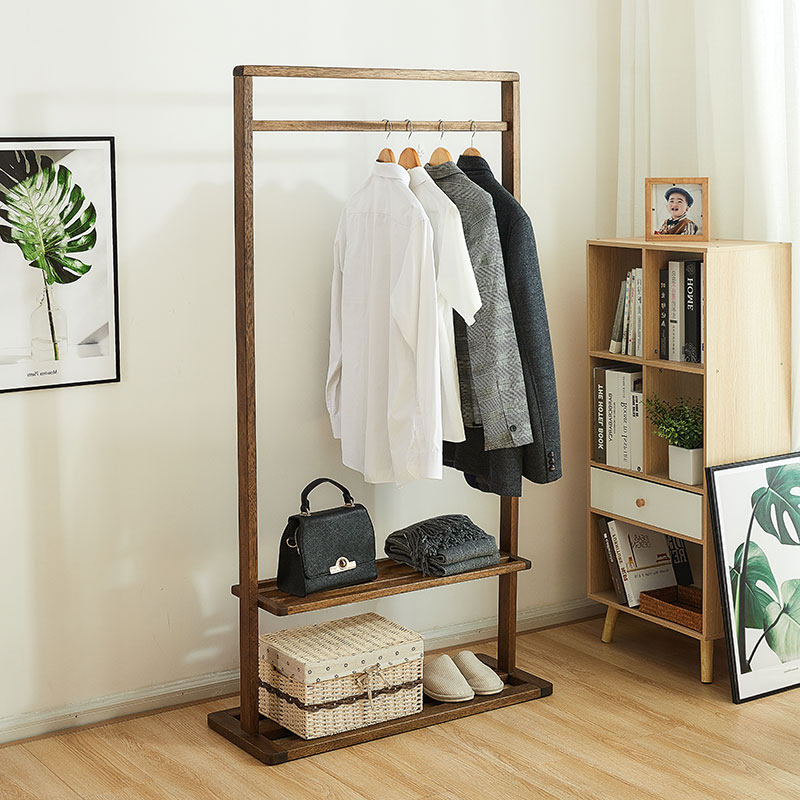 Minimalist modern solid wood clothes hat rack walnut wood hanging hanger floor bedroom living room log clothes and cap shelf