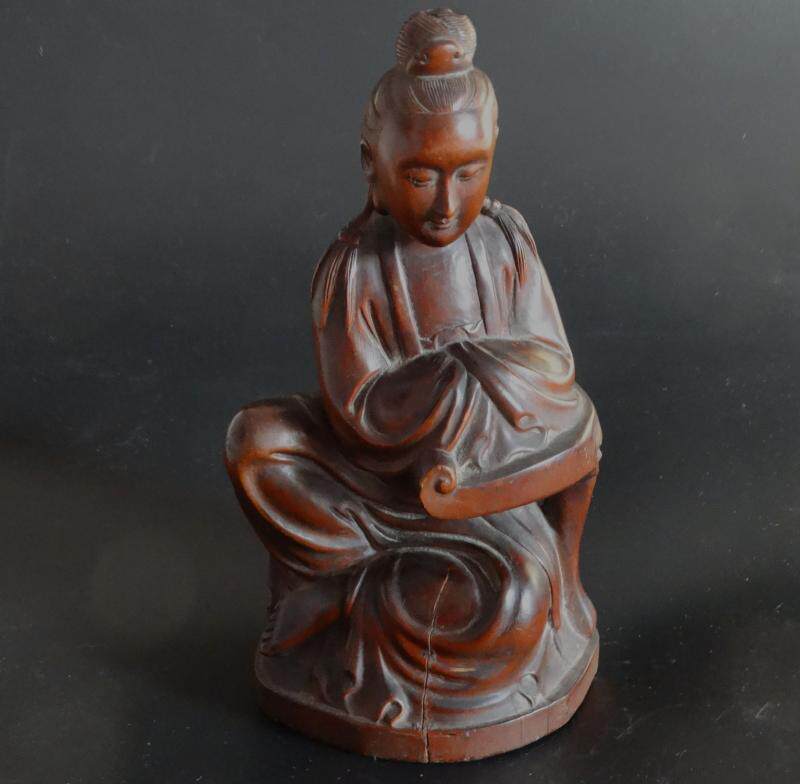 76#Antique antique old goods genuine collection bag real bag old bag identification Qing Dynasty longan wood longan wood Buddha statue