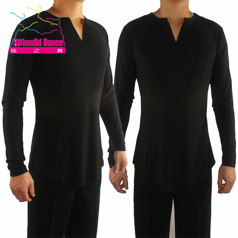 Show dance men's V-neck round arc pendulum long sleeve Latin dance top professional competition suit performance adult new K70