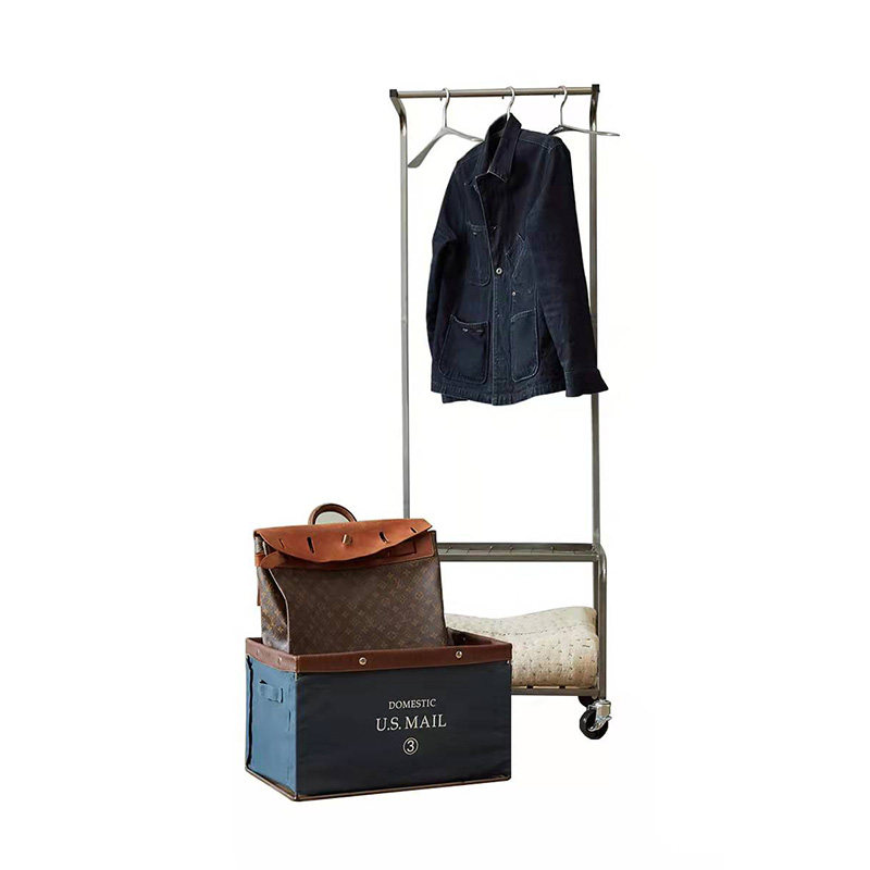 Industrial Wind Retro Iron Art Hanging Hanger Metal Floor Removable Hanging Clothes Rod Home Bedroom Clothing Hat Rack Containing Deck Shelf