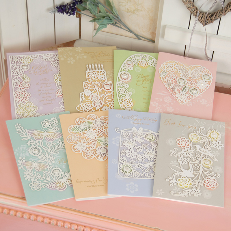 I and No ten wind greeting cards WISH-1408 engraving hollowed-out elegant pearly blessing card for birthday card with card