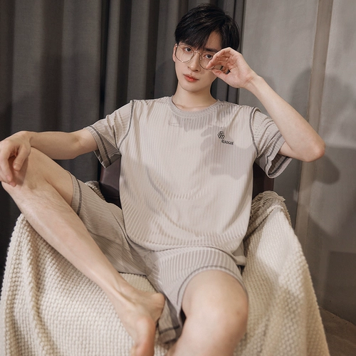 Летняя пижама, шелковый тонкий летний комплект, короткий рукав