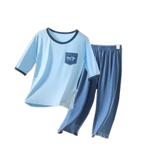 Modal childrens pajamas for boys summer thin ice silk three-quarter sleeves boys home air-conditioning clothing summer style for middle and large children