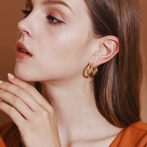 High quality circle C type gold plated irregular staggered geometric metal earrings European and American personality design sense earrings