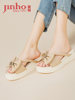 Golden Monkey Sandals for women in summer fashion genuine leather thick sole wear fairy style with skirt flat beach shoes
