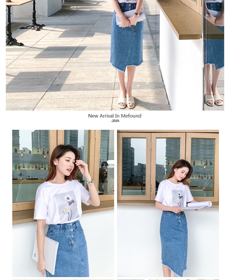 Áo thun cổ tròn cotton cotton nữ 2019 mới handmade đính cườm thêu ba chiều hot map in ngắn tay hương vị Hồng Kông - Áo phông áo thun nữ đẹp