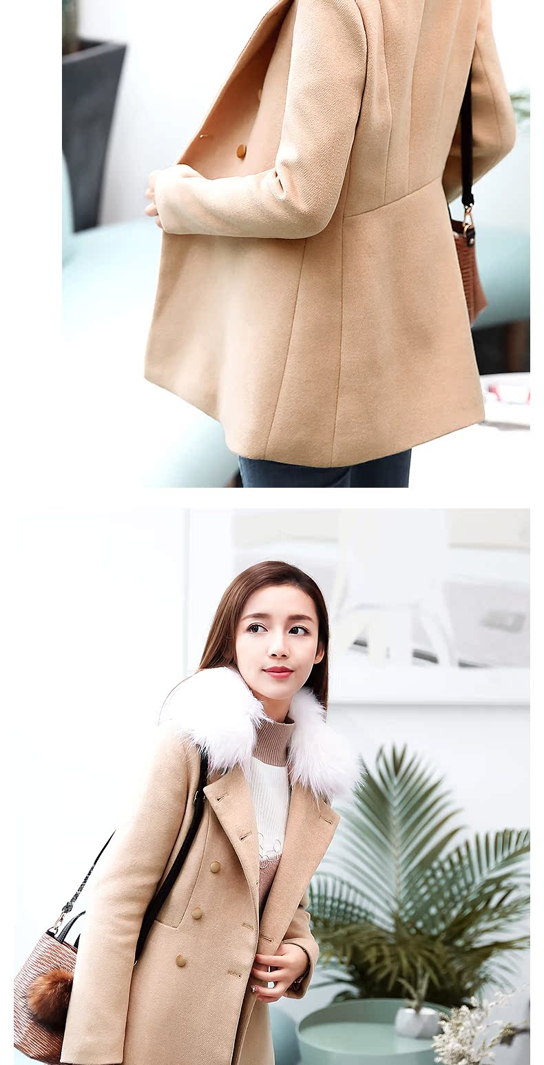 Áo len lông cừu retro nữ tính chất cotton 2018 mùa đông mới lông cổ áo eo len áo len mỏng áo măng tô nữ dáng ngắn