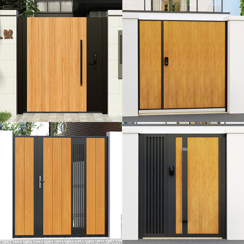 Aluminum Alloy Wood Grain Aluminum Courtyard Door Iron Solid Wood Villa Door Garden Door Single and Double Yard Opening