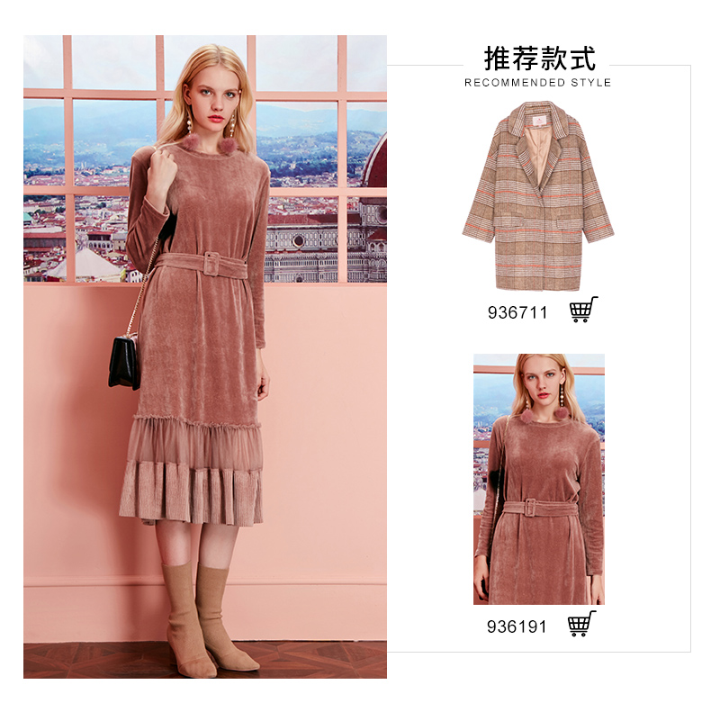 [Trung tâm mua sắm cùng đoạn] Zhuo Duozi váy retro nữ 2018 mùa đông nhung mới một chiếc váy chữ 936191 váy xòe xếp ly