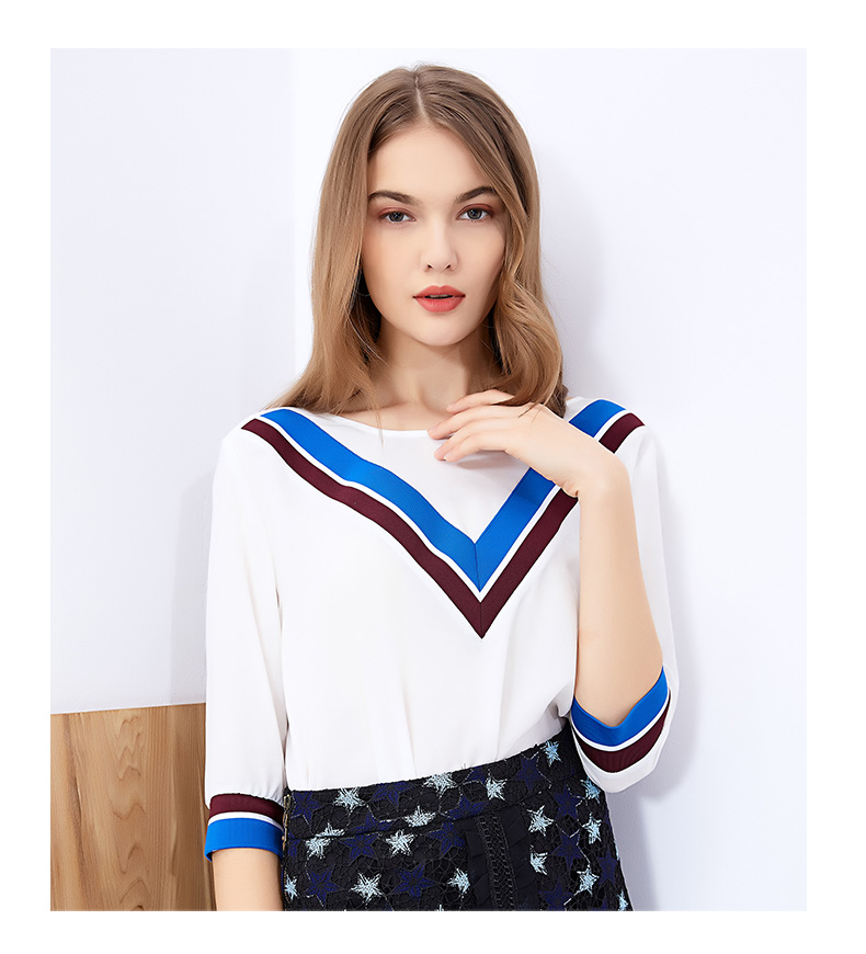Zhuo Duo Zi Chun Qiu phiên bản tiếng Hàn mới của sọc thường màu sọc bảy điểm tay áo sơ mi voan sơ mi nữ 636048 áo sơ mi nữ hàn quốc