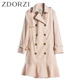(Mall of the mô hình tương tự) Zhuo đầy màu sắc mùa thu năm 2020 phù hợp với cổ áo đôi hàng vênh lá sen áo khoác phụ nữ bên áo gió eo