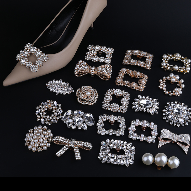 High-Heeled Women's Shoes with Metal Rhinestone Shoe Buckles, Detachable Decorative Accessories, Clip-On Shoe Flowers, High-End Versatile Shoe Accessories