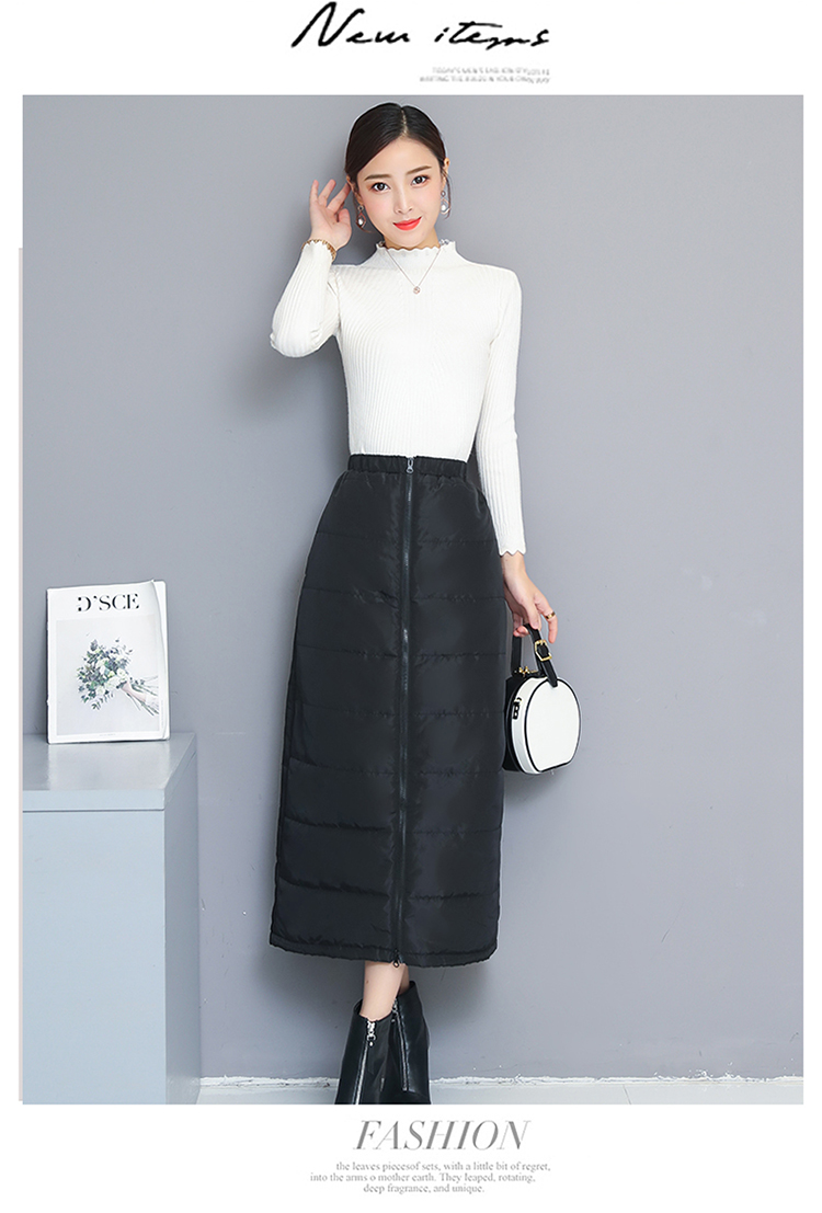 Một mảnh váy trong đoạn dài mùa thu và mùa đông xuống váy cotton dày váy dài bông bông hông windproof lạnh ấm chân váy dài hàn quốc