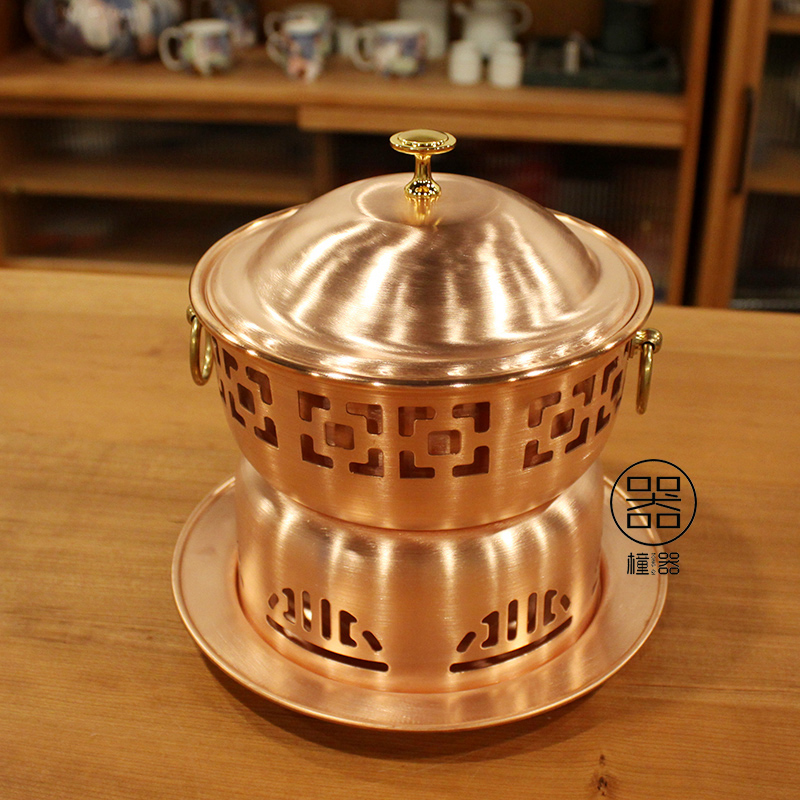 Brass Single Beating Side Stove Small Hot Pot Alcohol Stove One Person Food Hot Pot Thickening Pure Copper Winter Yin Gong Red Copper Hot Pot-Taobao