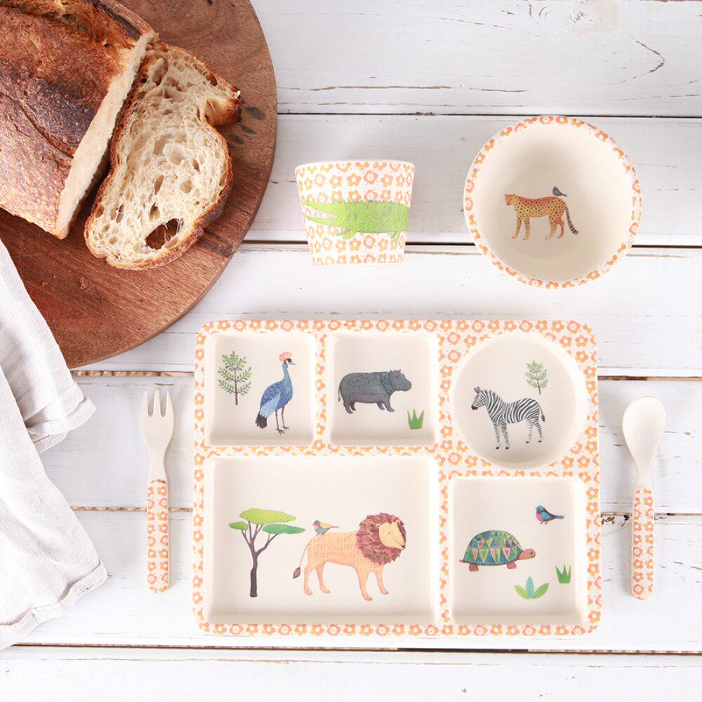 Australian Lovemae Children Bamboo Cutlery Bamboo Fiber Dinner Plate 5 Pieces Of Water Glass Bowl Fork Spoon Separating Dinner Plate Suit