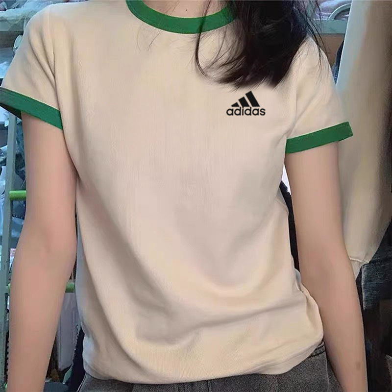 Adidas Short-Sleeved T-Shirt for Women, Summer ins Trendy Thin Top, Color-Blocked T-Shirt, Round Neck, Regular Shoulder, Loose Knit Shirt
