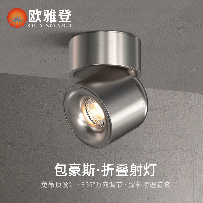 Bauhaus Industrial Style Sand Nickel Color Spotlights, Eye-Protecting Anti-Glare Household Ceiling Lights, Adjustable Stainless Steel Surface-Mounted Spotlights
