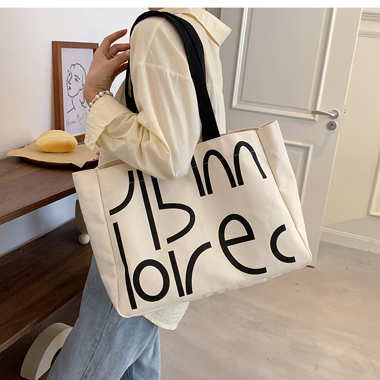 Nihaojewelry Wholesale Simple Contrast Color Letter Large-capacity Canvas Bag display picture 2