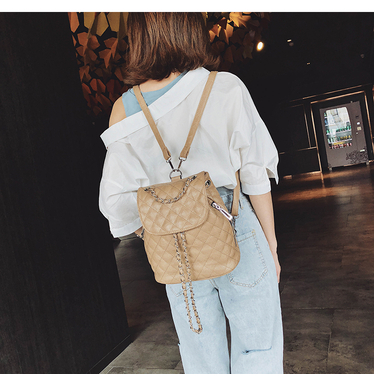 Thời trang ba lô nữ túi hàn quốc nữ 2018 mới sóng hoang dã chuỗi hình thoi túi xô ba lô nhỏ balo local brand đi học