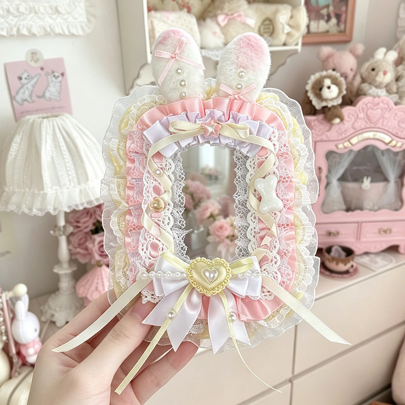 Instagram-style pearl bunny ear high-value bow card holder, finished product, Gu Mei Xiaoka Guka ID card protector.