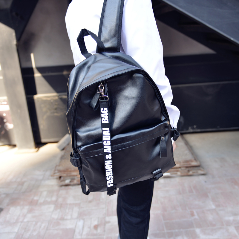 Classic men's double shoulder bag Korean version anti-theft youth student school bag Female PU leather leisure travel simple large backpack tide