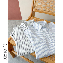 Little Hicks) 2022 Stripes 100 Hitch for South Korea Loose Shirt Woman Long Sleeve Foreign Air New Lining Jacket