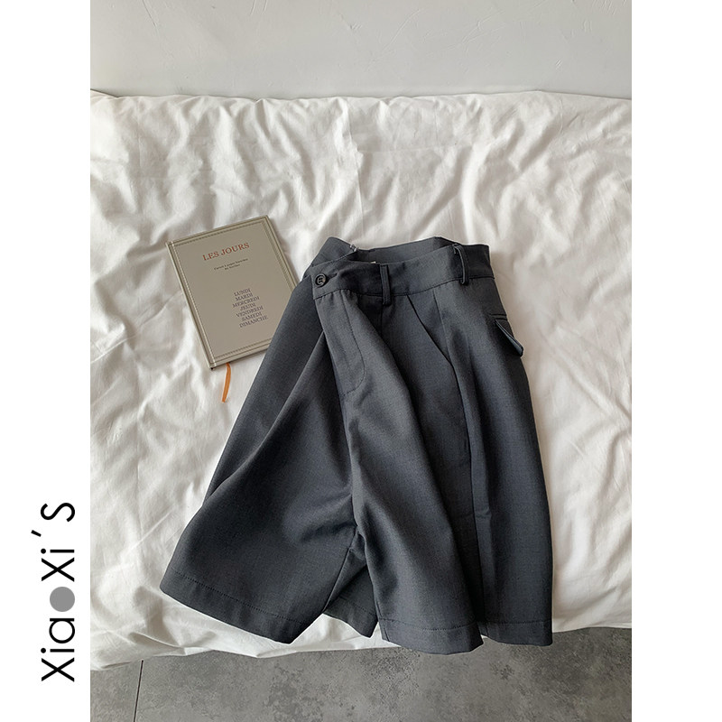 Xiaoxijia) handsome high waist slim A-line wide-leg pants casual boots pants shorts loose all-match foreign style suit pants women