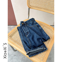 Little Shijia) dark blue retro Harun womens spring autumn 2022 new high waist loose radish old daddy jeans