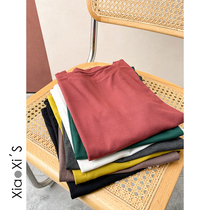 Little Hicks) 2022 Round-collar casual commuter short sleeve t-shirt female Korean version 100 lap pure color stack wearing blouses undershirt