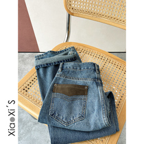 Little Hijijia) retro blue straight drum female loose 2022 new washed high waist display slim wide leg casual denim jeans tide