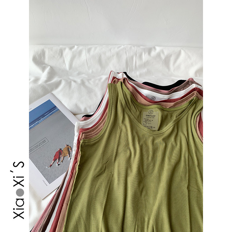 Xiao Xi's family) 2021 camisole women's spring and summer black I-shaped sleeveless jacket v-neck bottoming vest tide