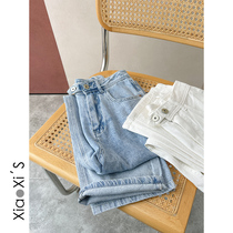Little hikers) boyfriend wind wide legs female spring summer new high waist pituitary pants straight up slim and soft jeans