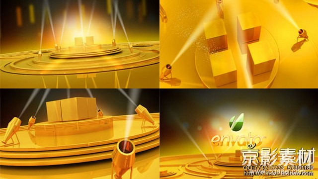 AE模板-金黄色背景舞台LOGO展示片头 Gold stage
