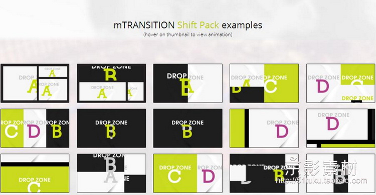 FCPX转场插件 MotionVFX mTransition Shift-50种推拉分屏切割动画过渡效果