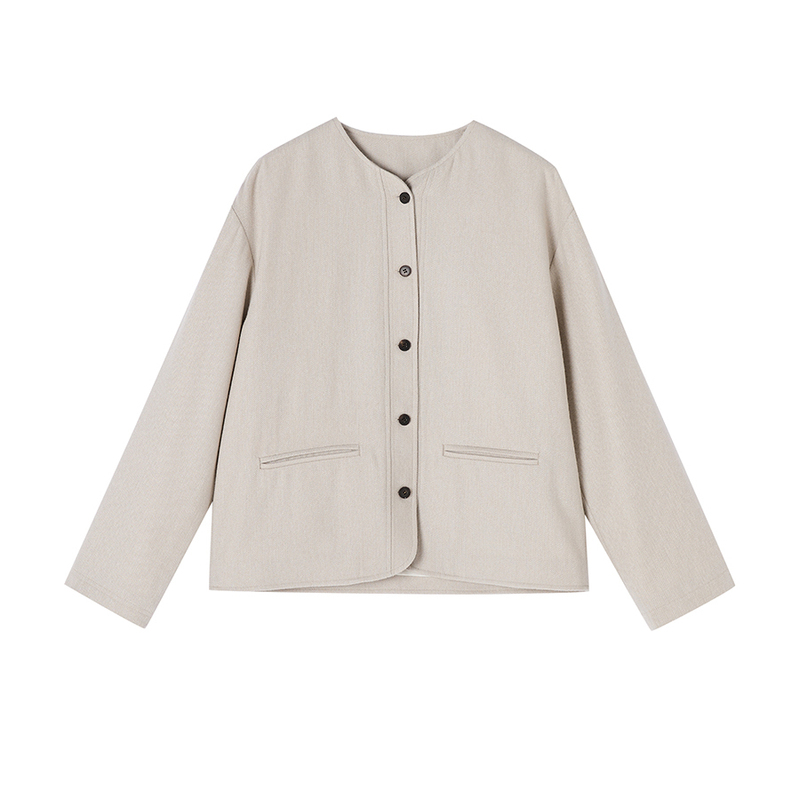Special Clearance Sale: Spring and Autumn Versatile Casual Pure Cashmere Beige Herringbone Pattern Crew Neck Jacket for Petite Sizes Special Clearance Sale: Spring and Autumn Versatile Casual Pure Cashmere Beige Herringbone Pattern Crew Neck Jacket for Petite Sizes